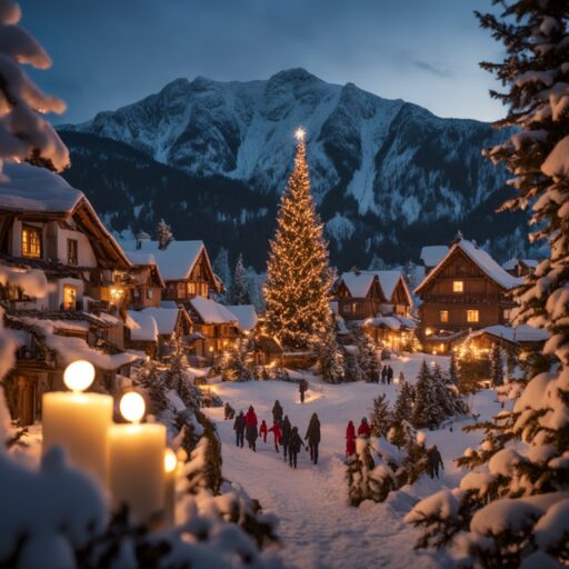 Ziemassvētku egle kalnu ciematā.